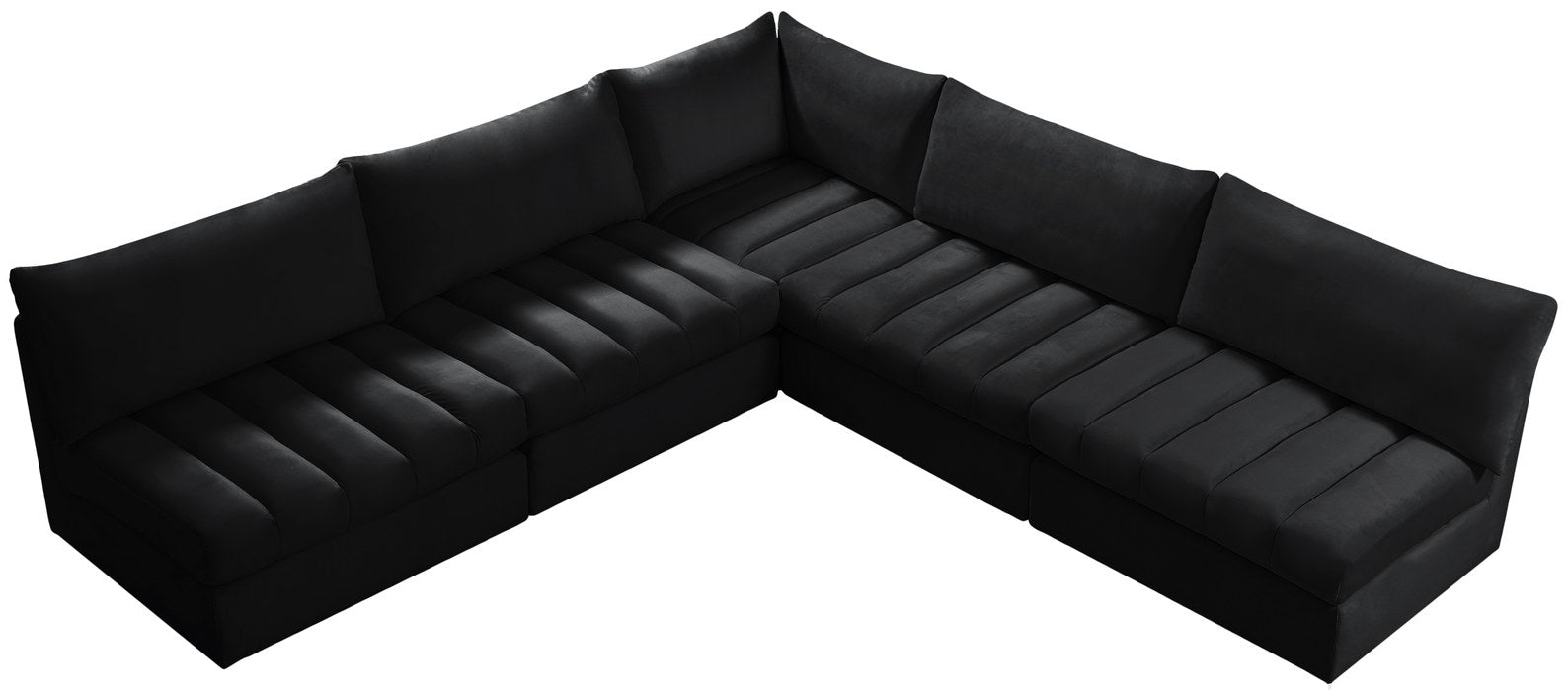 Meridian Furniture - Jacob 107" Black Velvet Upholstered 5pc. Sectional - 649Black-Sec5B - GreatFurnitureDeal