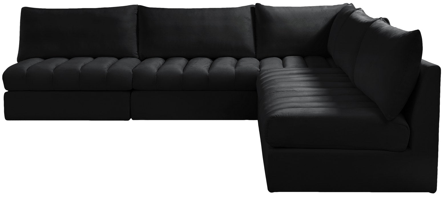 Meridian Furniture - Jacob 107" Black Velvet Upholstered 5pc. Sectional - 649Black-Sec5B - GreatFurnitureDeal
