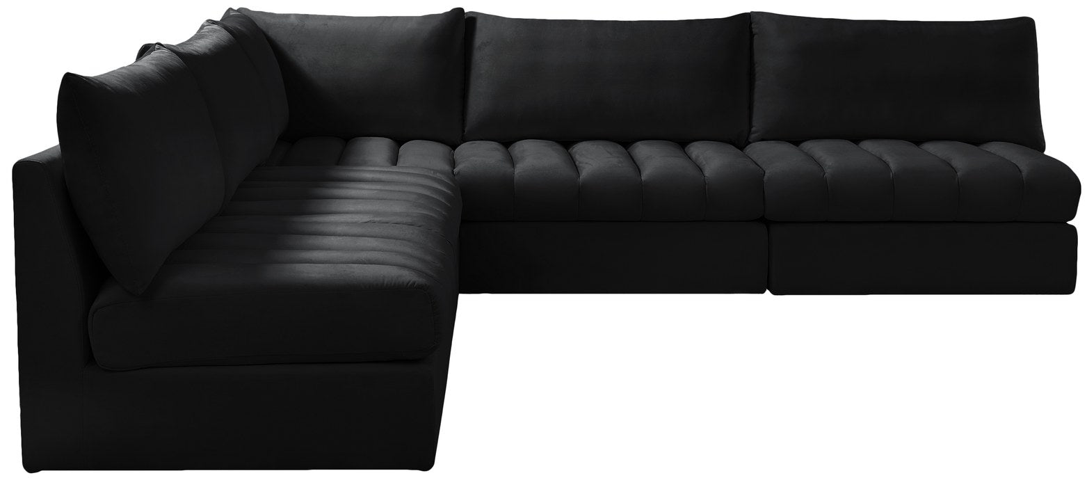 Meridian Furniture - Jacob 107" Black Velvet Upholstered 5pc. Sectional - 649Black-Sec5B - GreatFurnitureDeal