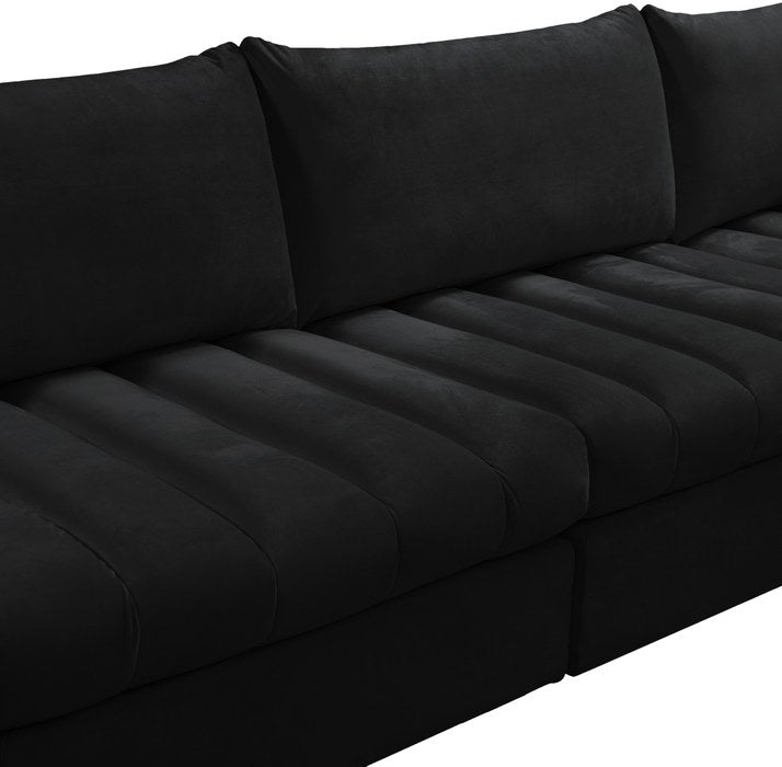 Meridian Furniture - Jacob 107" Black Velvet Upholstered 5pc. Sectional - 649Black-Sec5B - GreatFurnitureDeal