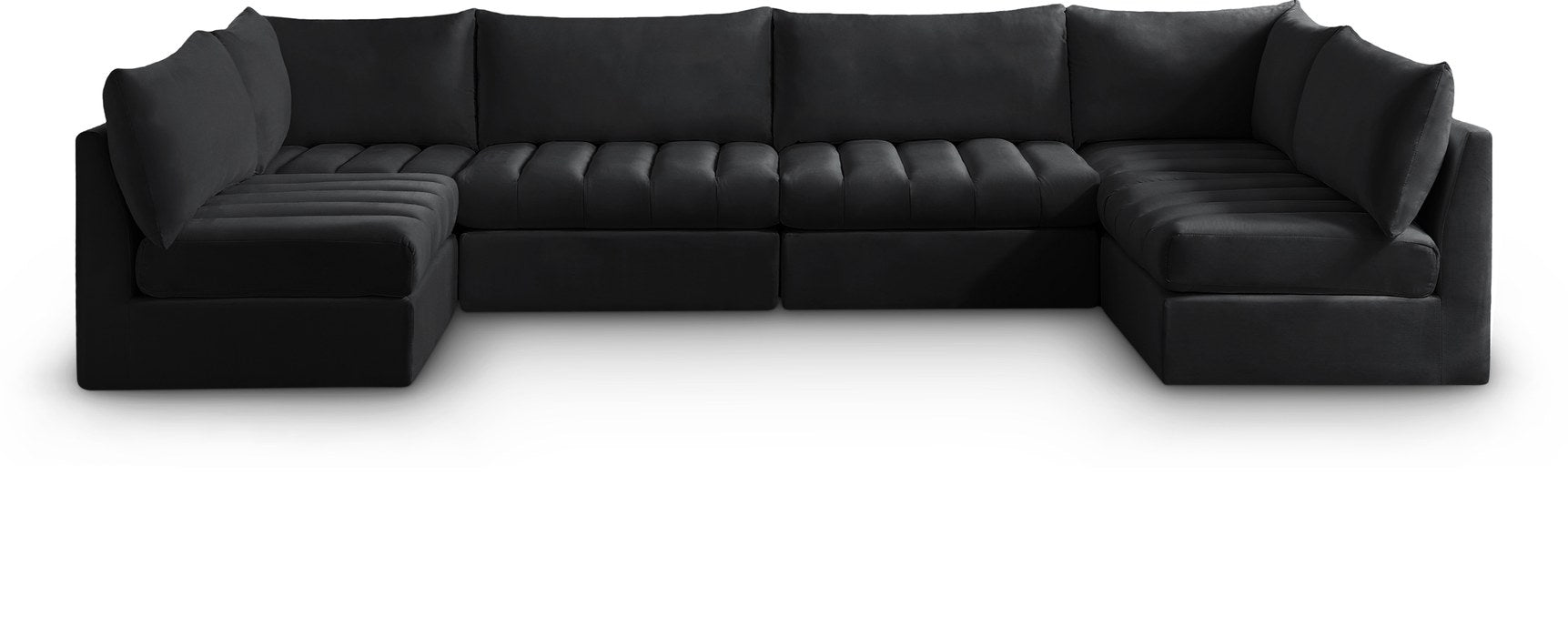 Meridian Furniture - Jacob 140" Black Velvet Upholstered 6pc. Sectional - 649Black-Sec6B - GreatFurnitureDeal