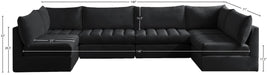 Meridian Furniture - Jacob 140" Black Velvet Upholstered 6pc. Sectional - 649Black-Sec6B - GreatFurnitureDeal