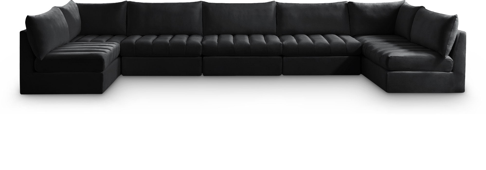 Meridian Furniture - Jacob 177" Black Velvet Upholstered 7pc. Sectional - 649Black-Sec7C - GreatFurnitureDeal