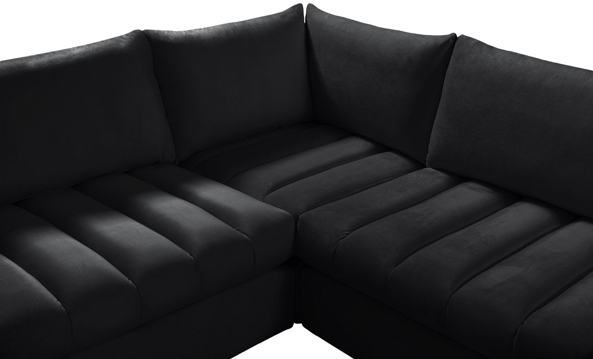Meridian Furniture - Jacob 177" Black Velvet Upholstered 7pc. Sectional - 649Black-Sec7C - GreatFurnitureDeal