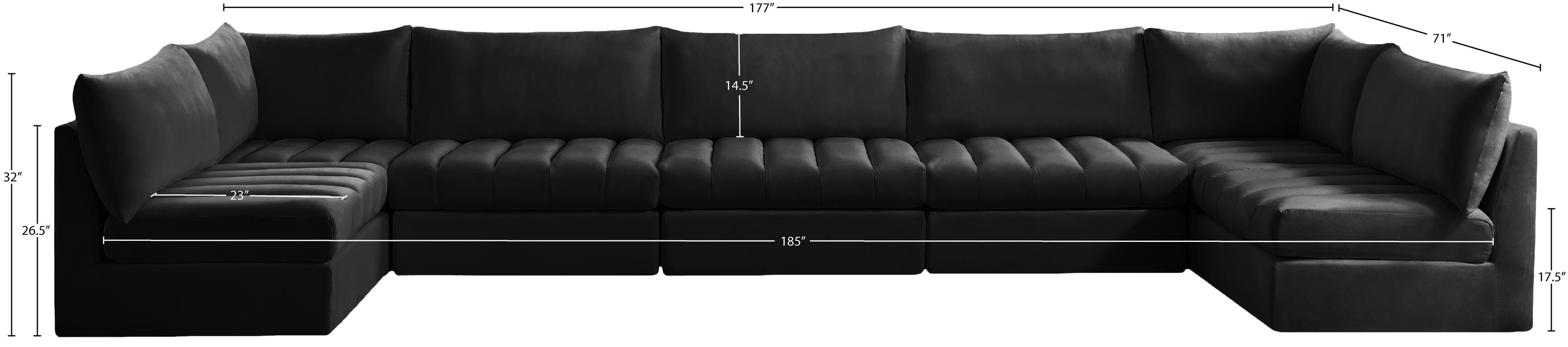 Meridian Furniture - Jacob 177" Black Velvet Upholstered 7pc. Sectional - 649Black-Sec7C - GreatFurnitureDeal
