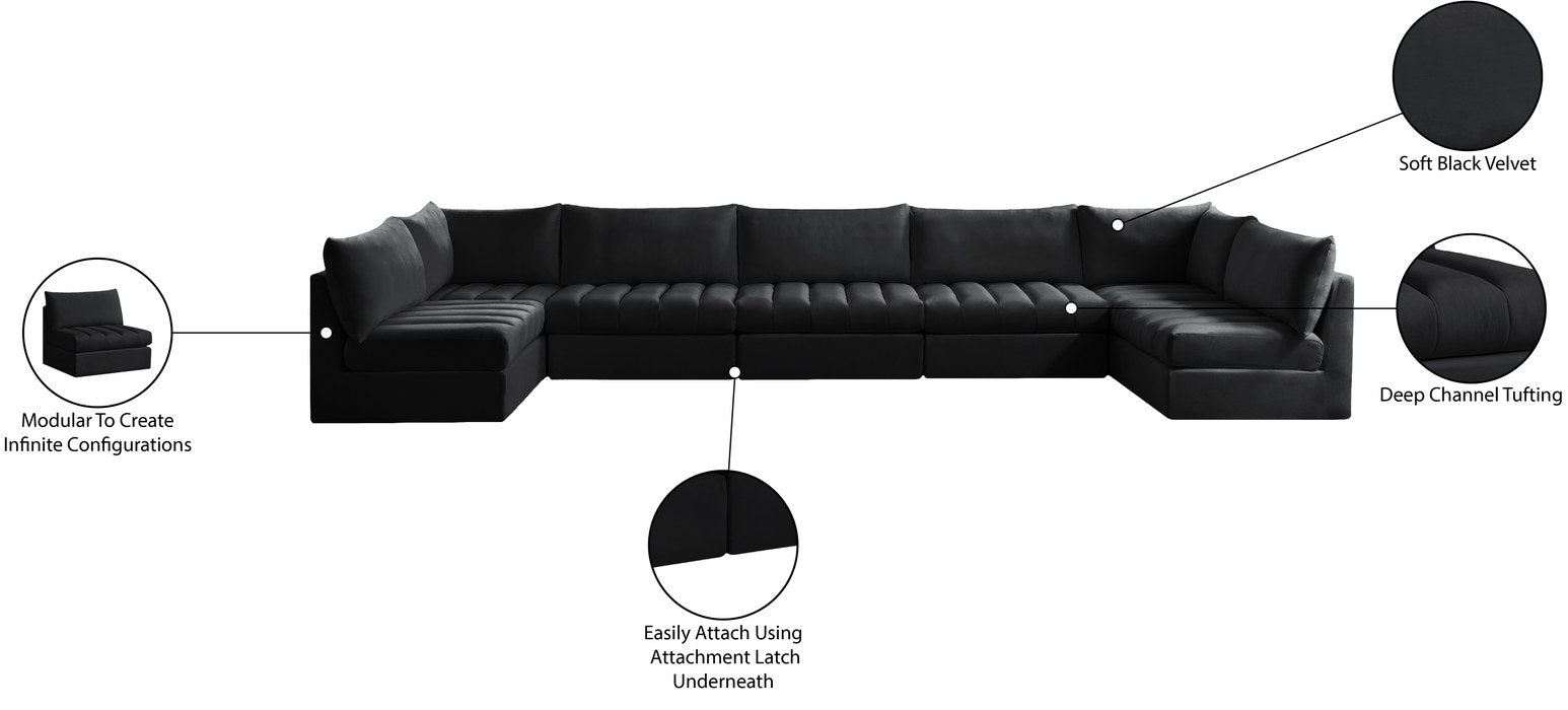 Meridian Furniture - Jacob 177" Black Velvet Upholstered 7pc. Sectional - 649Black-Sec7C - GreatFurnitureDeal