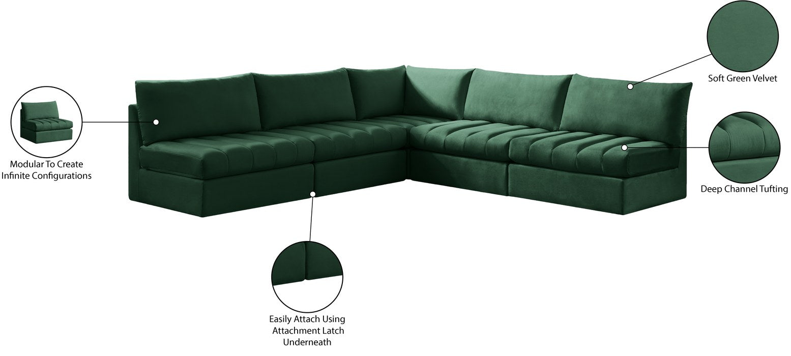 Meridian Furniture - Jacob 107" Green Velvet Upholstered 5pc. Sectional - 649Green-Sec5B - GreatFurnitureDeal
