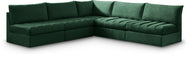 Meridian Furniture - Jacob 107" Green Velvet Upholstered 5pc. Sectional - 649Green-Sec5B - GreatFurnitureDeal