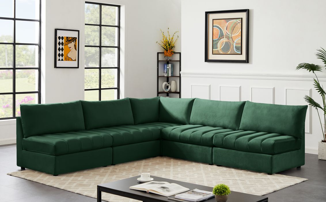 Meridian Furniture - Jacob 107" Green Velvet Upholstered 5pc. Sectional - 649Green-Sec5B - GreatFurnitureDeal