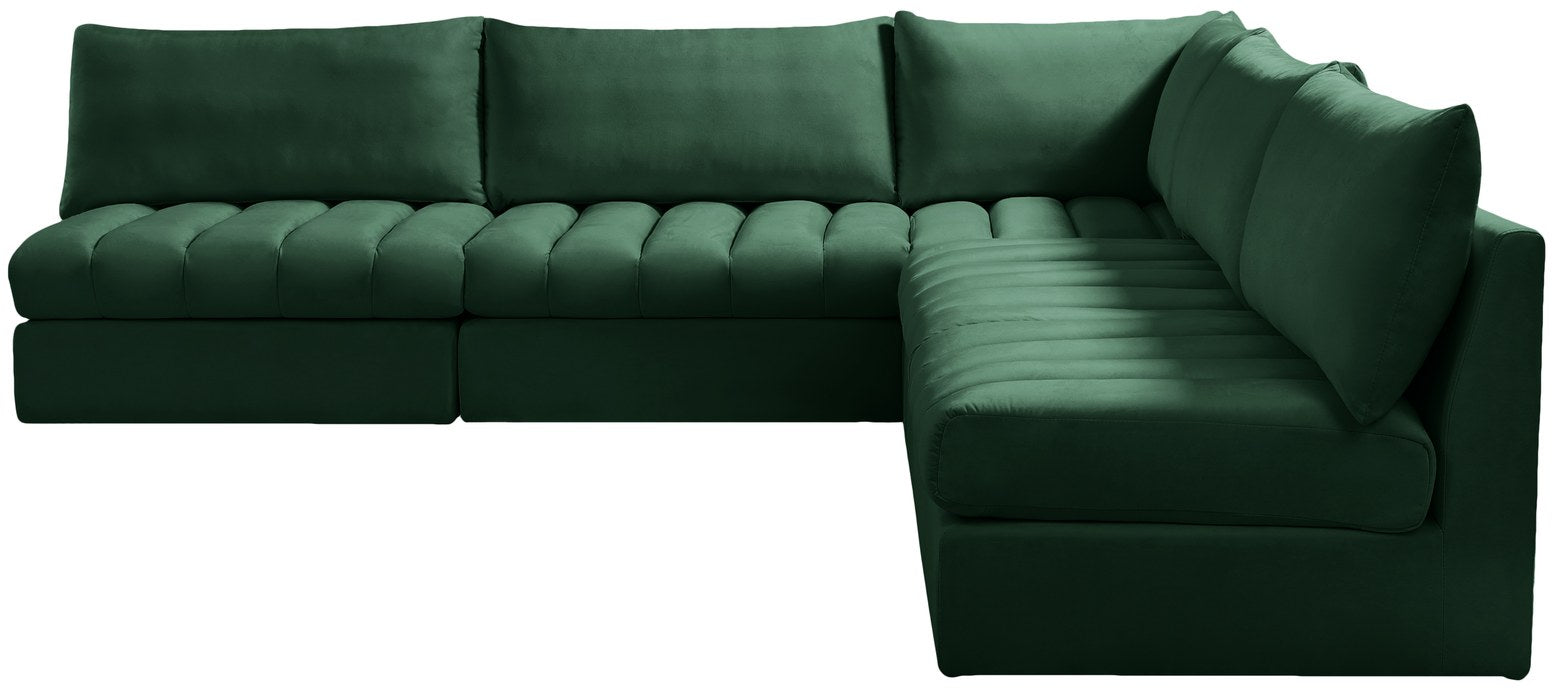 Meridian Furniture - Jacob 107" Green Velvet Upholstered 5pc. Sectional - 649Green-Sec5B - GreatFurnitureDeal