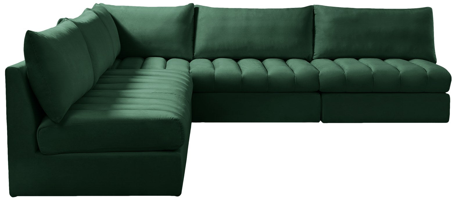 Meridian Furniture - Jacob 107" Green Velvet Upholstered 5pc. Sectional - 649Green-Sec5B - GreatFurnitureDeal