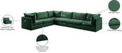 Meridian Furniture - Jacob 140" Green Velvet Upholstered 6pc. Sectional - 649Green-Sec6A - GreatFurnitureDeal