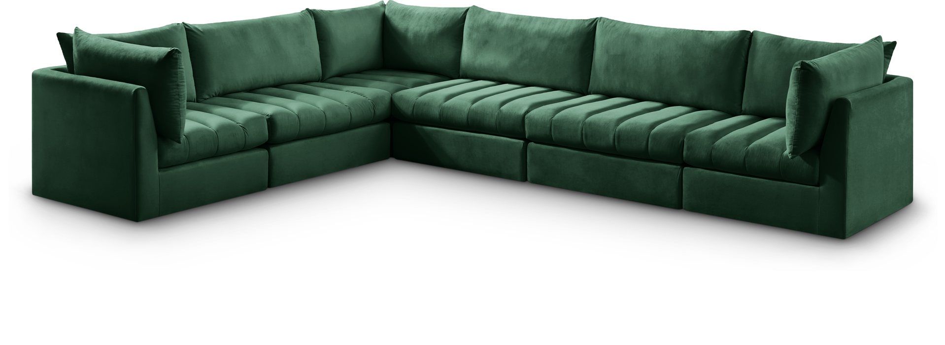 Meridian Furniture - Jacob 140" Green Velvet Upholstered 6pc. Sectional - 649Green-Sec6A - GreatFurnitureDeal
