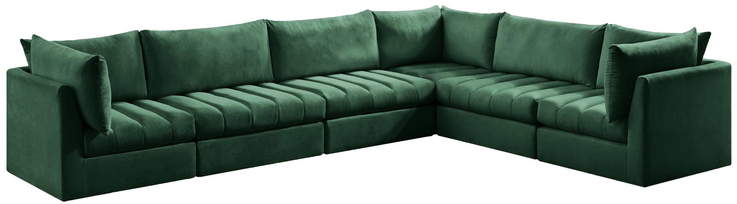 Meridian Furniture - Jacob 140" Green Velvet Upholstered 6pc. Sectional - 649Green-Sec6A - GreatFurnitureDeal