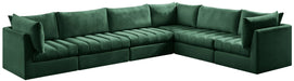 Meridian Furniture - Jacob 140" Green Velvet Upholstered 6pc. Sectional - 649Green-Sec6A - GreatFurnitureDeal