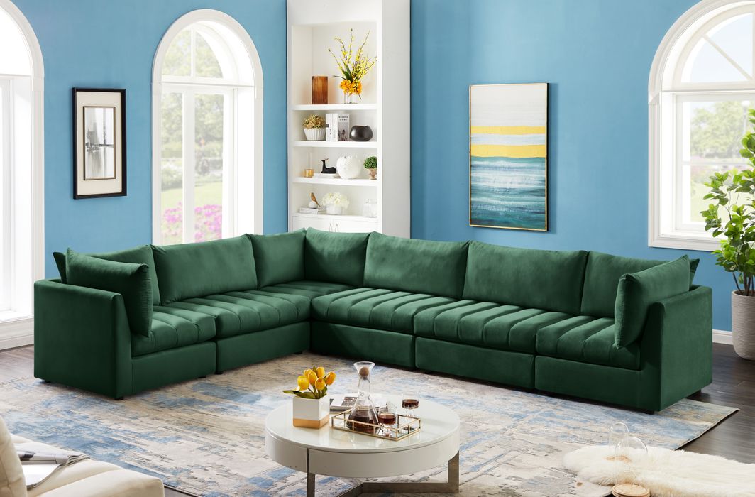 Meridian Furniture - Jacob 140" Green Velvet Upholstered 6pc. Sectional - 649Green-Sec6A - GreatFurnitureDeal