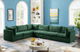 Meridian Furniture - Jacob 140" Green Velvet Upholstered 6pc. Sectional - 649Green-Sec6A - GreatFurnitureDeal