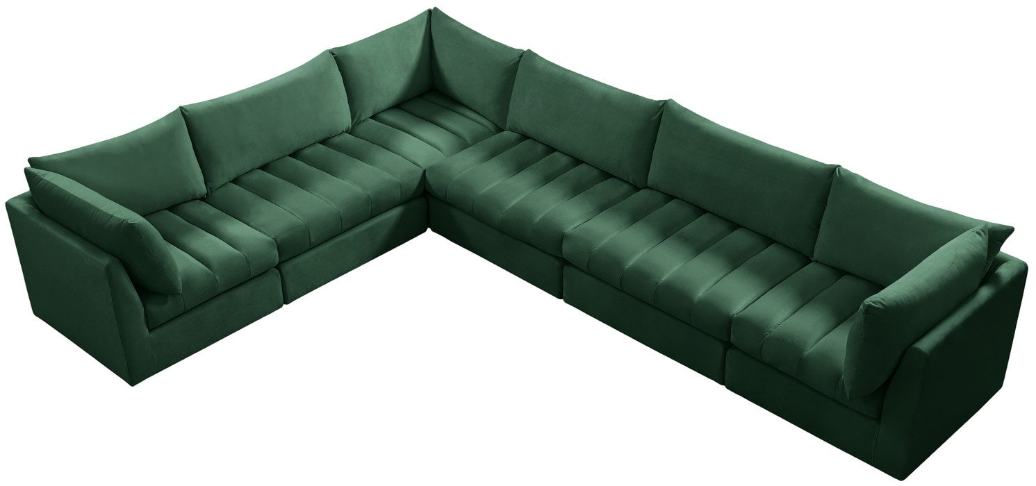 Meridian Furniture - Jacob 140" Green Velvet Upholstered 6pc. Sectional - 649Green-Sec6A - GreatFurnitureDeal