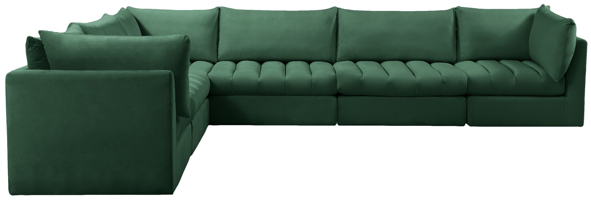 Meridian Furniture - Jacob 140" Green Velvet Upholstered 6pc. Sectional - 649Green-Sec6A - GreatFurnitureDeal