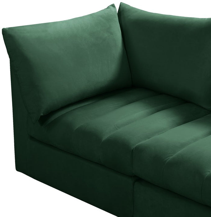 Meridian Furniture - Jacob 140" Green Velvet Upholstered 6pc. Sectional - 649Green-Sec6A - GreatFurnitureDeal