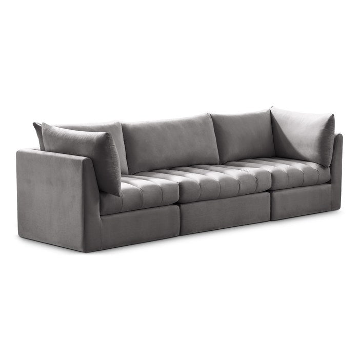 Meridian Furniture - Jacob 103" Grey Velvet Upholstered 3pc. Sofa - 649Grey-S103 - GreatFurnitureDeal