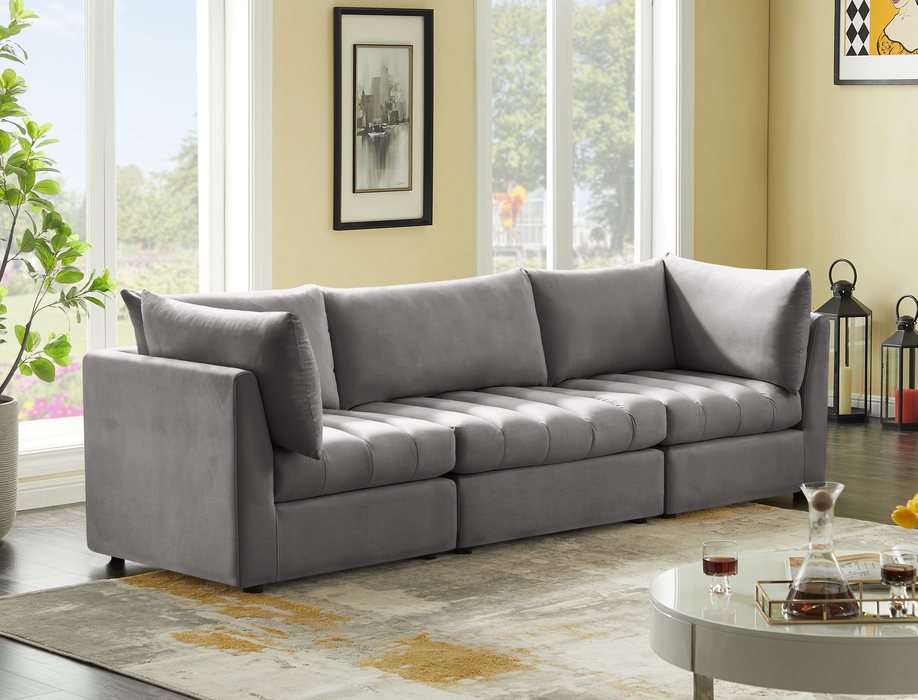 Meridian Furniture - Jacob 103" Grey Velvet Upholstered 3pc. Sofa - 649Grey-S103 - GreatFurnitureDeal