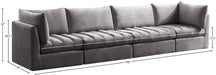Meridian Furniture - Jacob 140" Grey Velvet Upholstered 4pc. Sofa - 649Grey-S140 - GreatFurnitureDeal