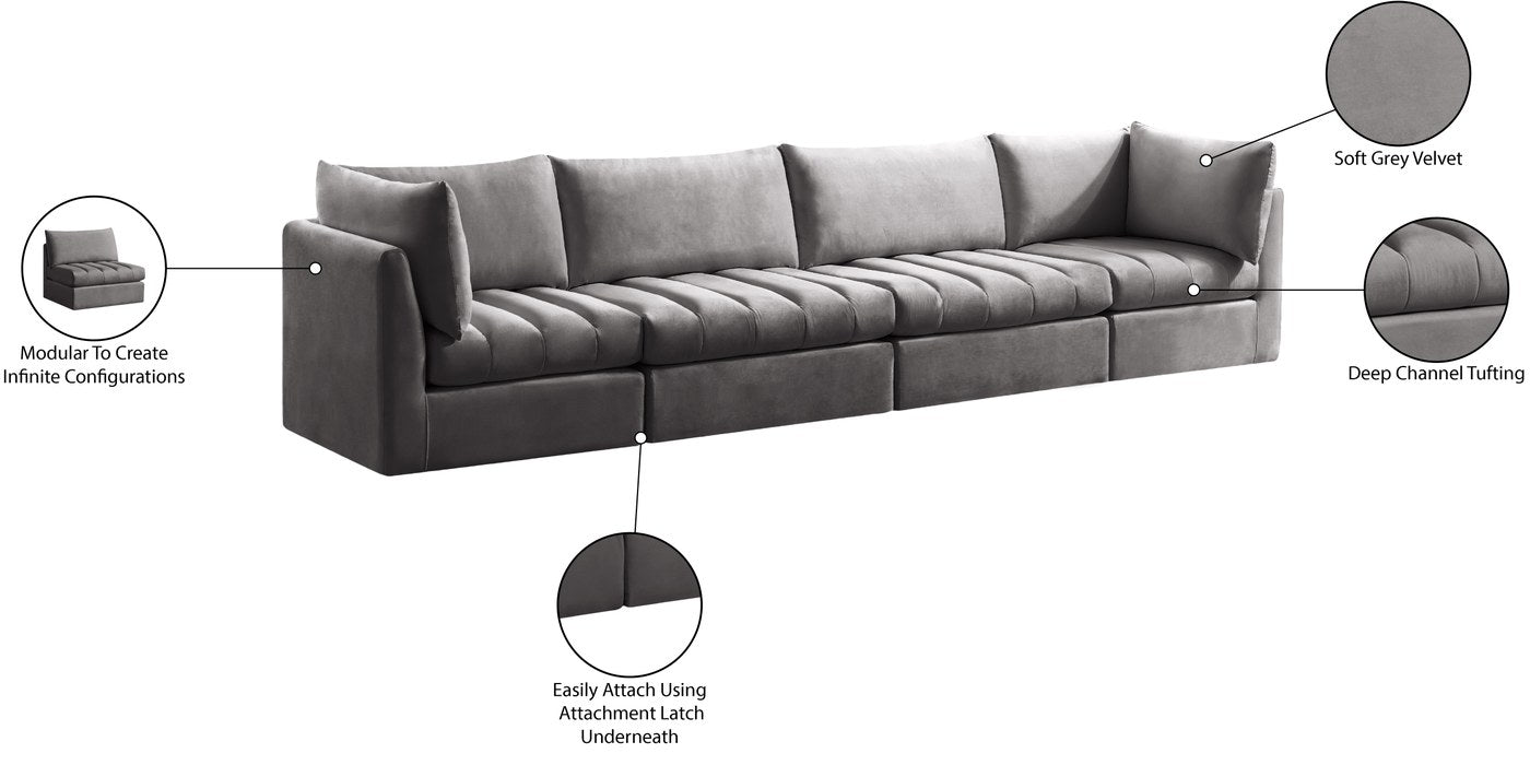 Meridian Furniture - Jacob 140" Grey Velvet Upholstered 4pc. Sofa - 649Grey-S140 - GreatFurnitureDeal