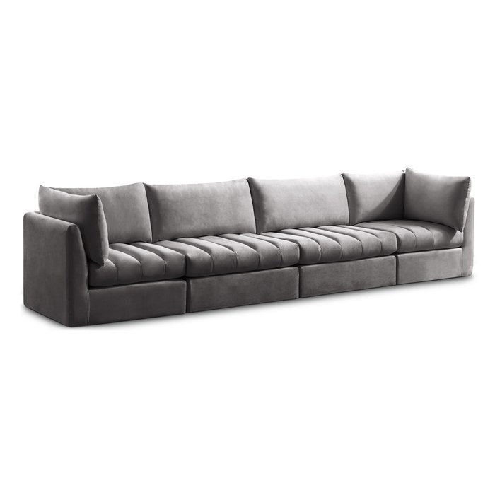 Meridian Furniture - Jacob 140" Grey Velvet Upholstered 4pc. Sofa - 649Grey-S140 - GreatFurnitureDeal