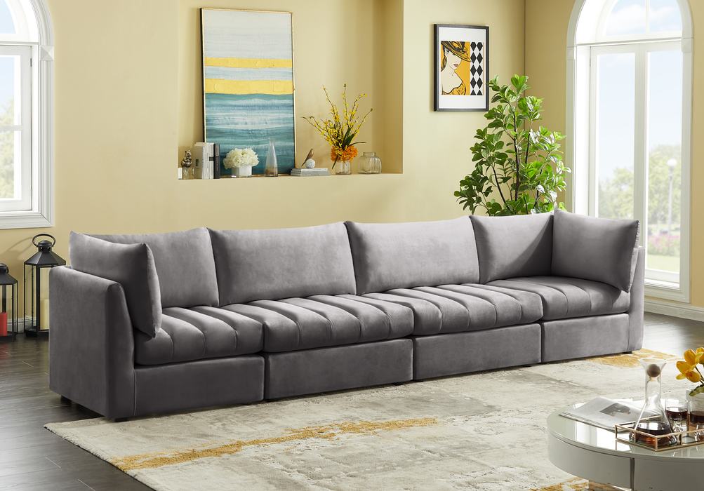 Meridian Furniture - Jacob 140" Grey Velvet Upholstered 4pc. Sofa - 649Grey-S140 - GreatFurnitureDeal
