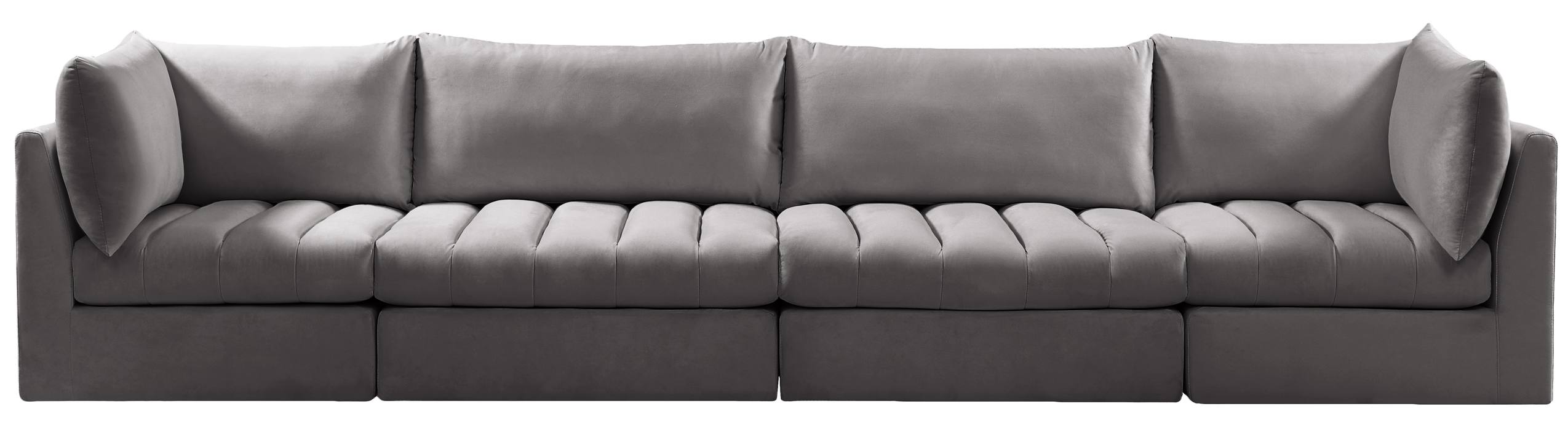 Meridian Furniture - Jacob 140" Grey Velvet Upholstered 4pc. Sofa - 649Grey-S140 - GreatFurnitureDeal