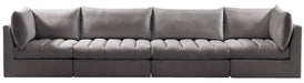Meridian Furniture - Jacob 140" Grey Velvet Upholstered 4pc. Sofa - 649Grey-S140 - GreatFurnitureDeal