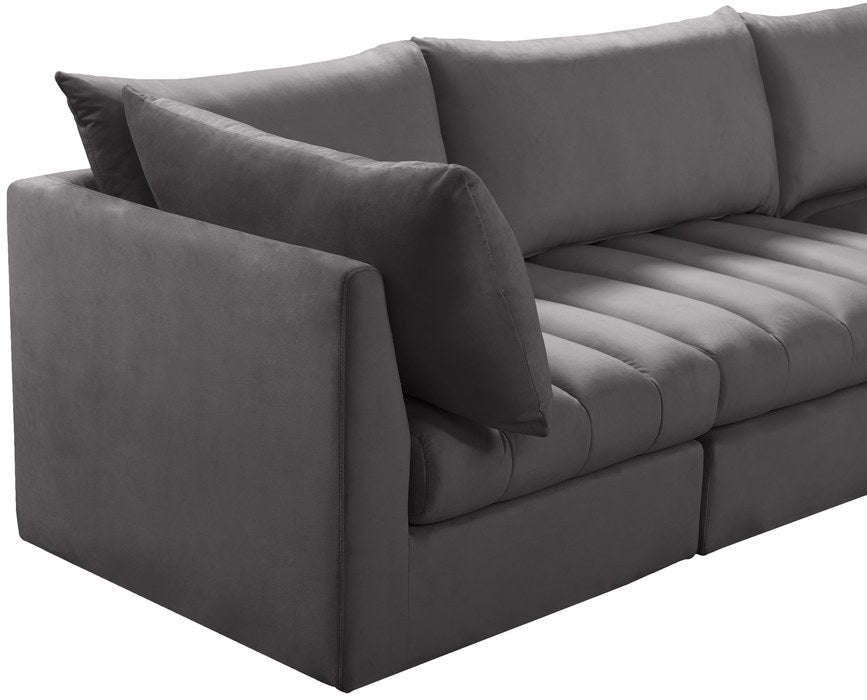 Meridian Furniture - Jacob 140" Grey Velvet Upholstered 4pc. Sofa - 649Grey-S140 - GreatFurnitureDeal