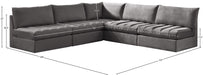 Meridian Furniture - Jacob 107" Grey Velvet Upholstered 5pc. Sectional - 649Grey-Sec5B - GreatFurnitureDeal