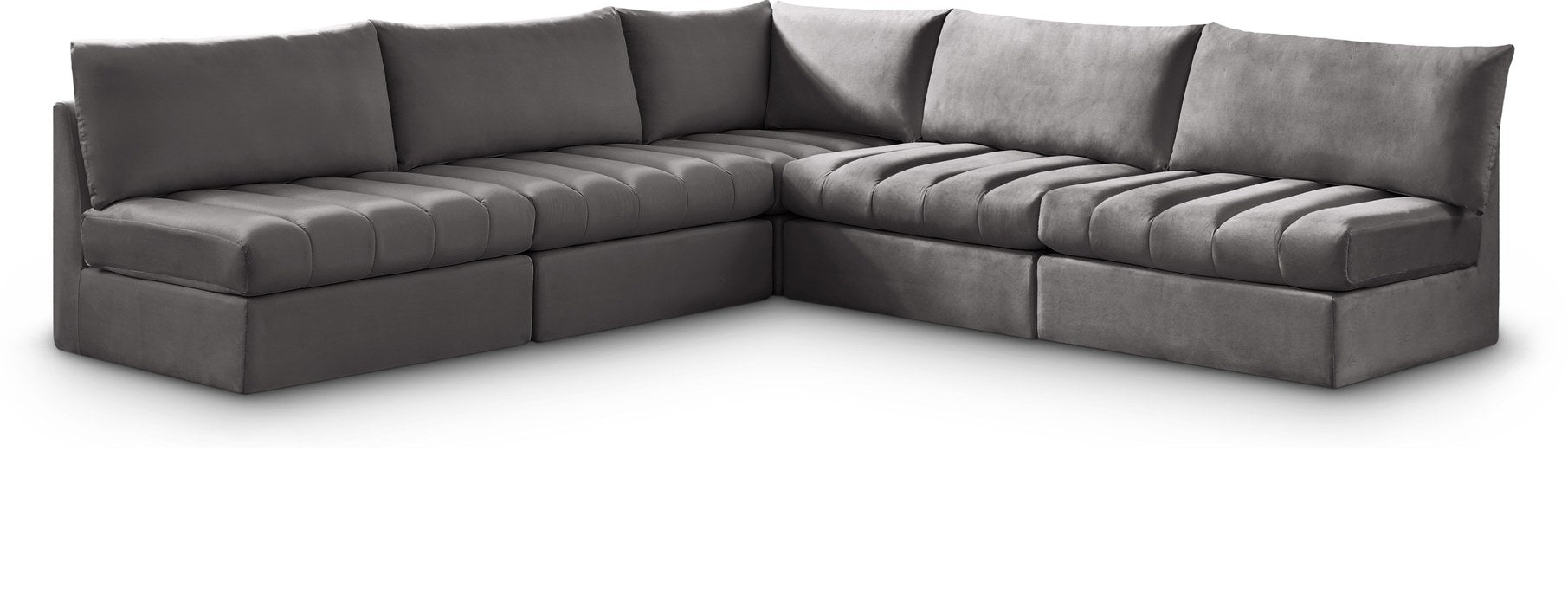 Meridian Furniture - Jacob 107" Grey Velvet Upholstered 5pc. Sectional - 649Grey-Sec5B - GreatFurnitureDeal