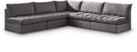 Meridian Furniture - Jacob 107" Grey Velvet Upholstered 5pc. Sectional - 649Grey-Sec5B - GreatFurnitureDeal