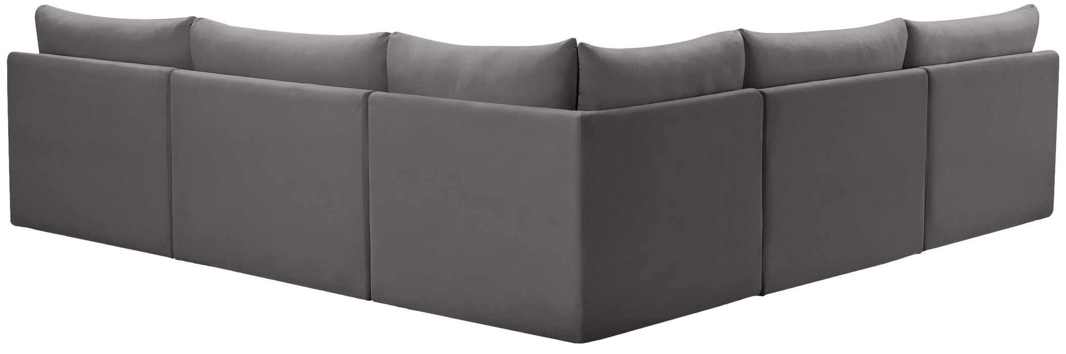 Meridian Furniture - Jacob 107" Grey Velvet Upholstered 5pc. Sectional - 649Grey-Sec5B - GreatFurnitureDeal