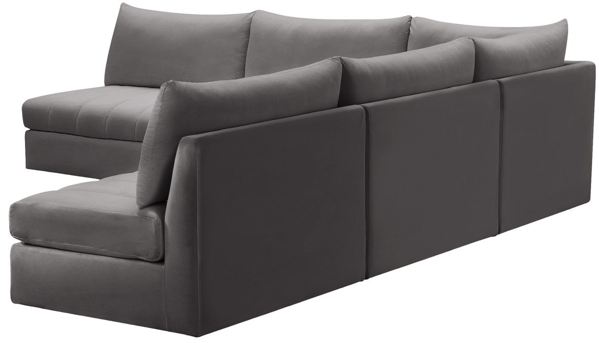 Meridian Furniture - Jacob 107" Grey Velvet Upholstered 5pc. Sectional - 649Grey-Sec5B - GreatFurnitureDeal