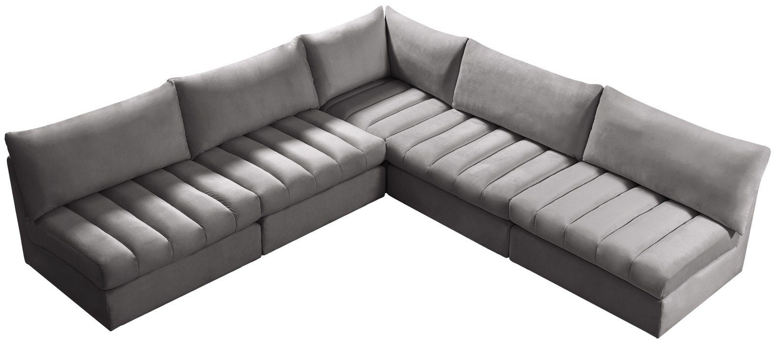 Meridian Furniture - Jacob 107" Grey Velvet Upholstered 5pc. Sectional - 649Grey-Sec5B - GreatFurnitureDeal