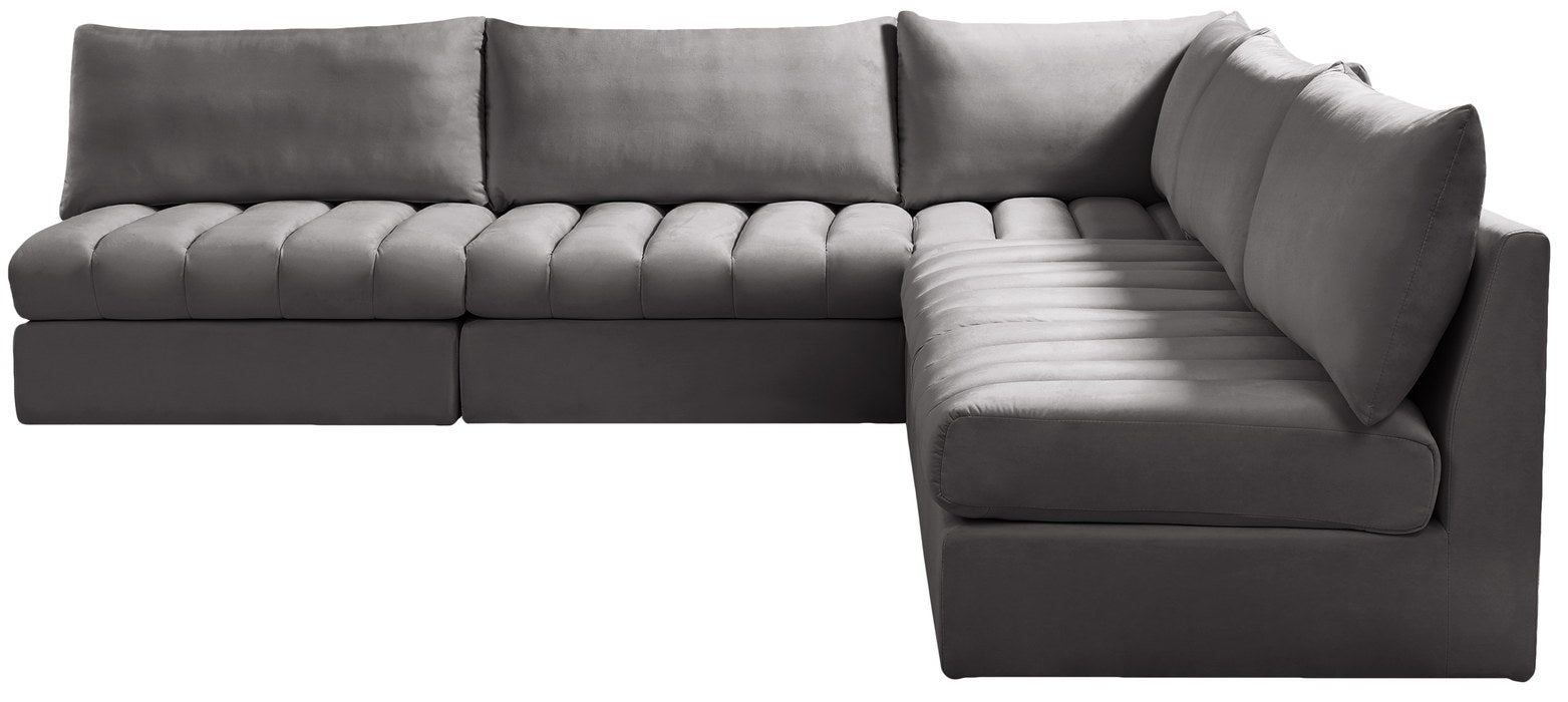 Meridian Furniture - Jacob 107" Grey Velvet Upholstered 5pc. Sectional - 649Grey-Sec5B - GreatFurnitureDeal