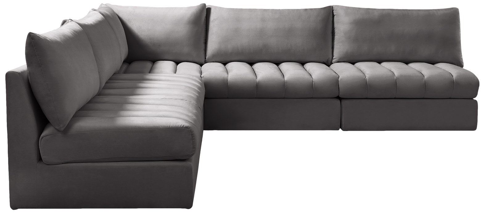 Meridian Furniture - Jacob 107" Grey Velvet Upholstered 5pc. Sectional - 649Grey-Sec5B - GreatFurnitureDeal