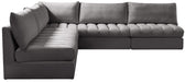 Meridian Furniture - Jacob 107" Grey Velvet Upholstered 5pc. Sectional - 649Grey-Sec5B - GreatFurnitureDeal
