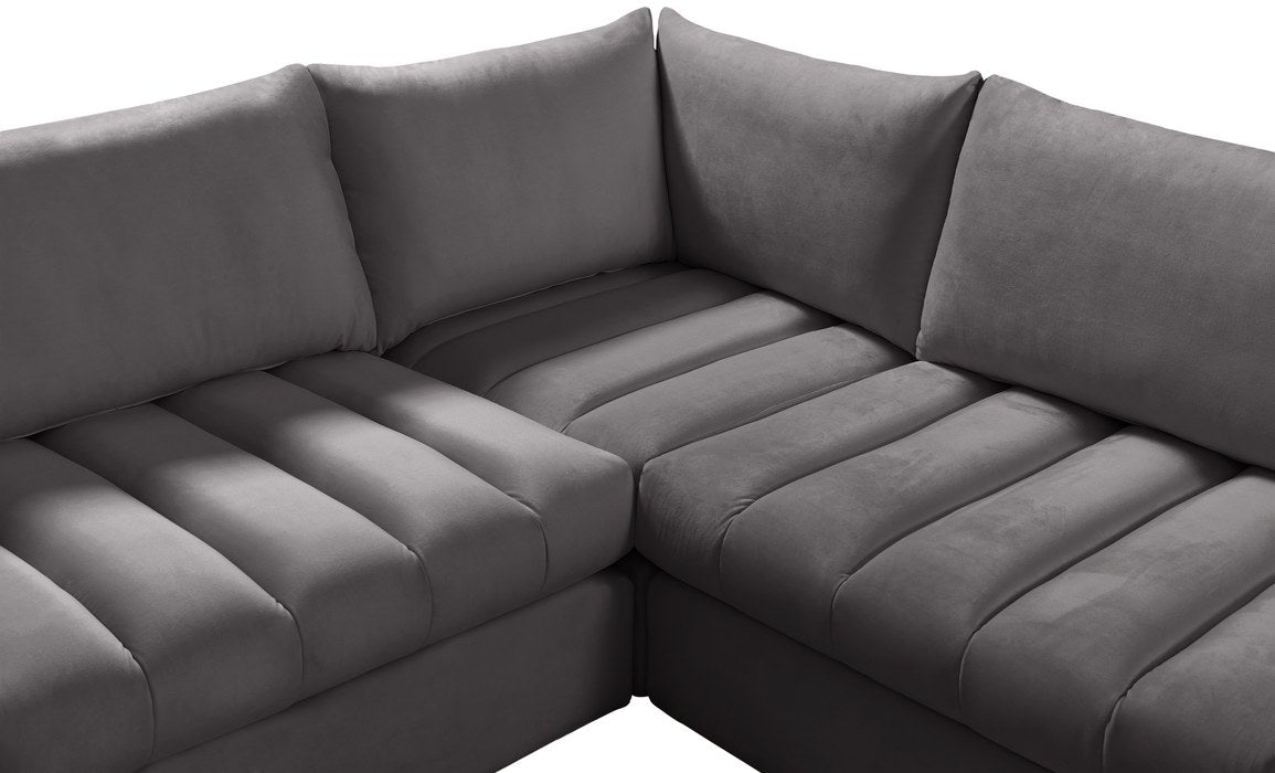 Meridian Furniture - Jacob 107" Grey Velvet Upholstered 5pc. Sectional - 649Grey-Sec5B - GreatFurnitureDeal