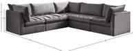 Meridian Furniture - Jacob 103" Grey Velvet Upholstered 5pc. Sectional - 649Grey-Sec5C - GreatFurnitureDeal