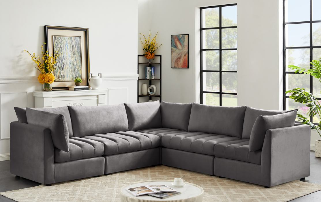 Meridian Furniture - Jacob 103" Grey Velvet Upholstered 5pc. Sectional - 649Grey-Sec5C - GreatFurnitureDeal