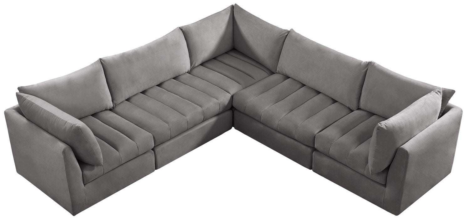 Meridian Furniture - Jacob 103" Grey Velvet Upholstered 5pc. Sectional - 649Grey-Sec5C - GreatFurnitureDeal