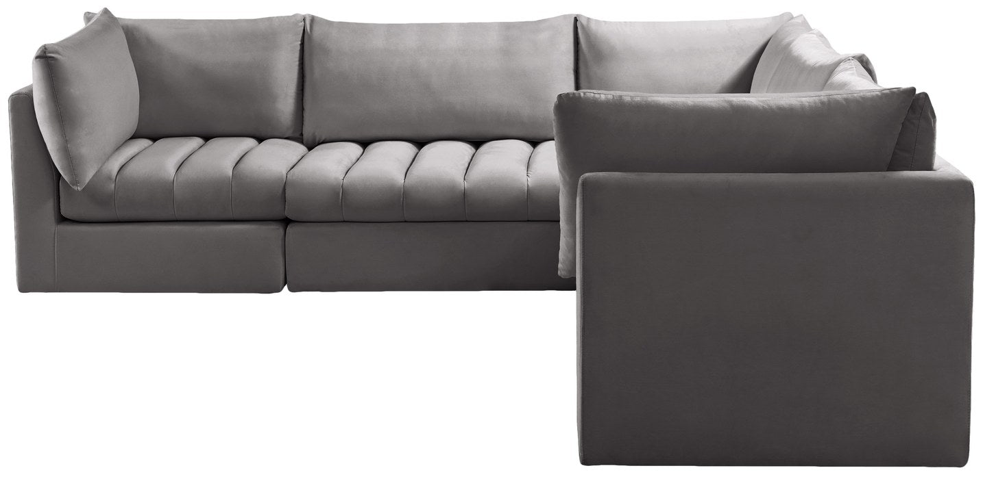 Meridian Furniture - Jacob 103" Grey Velvet Upholstered 5pc. Sectional - 649Grey-Sec5C - GreatFurnitureDeal