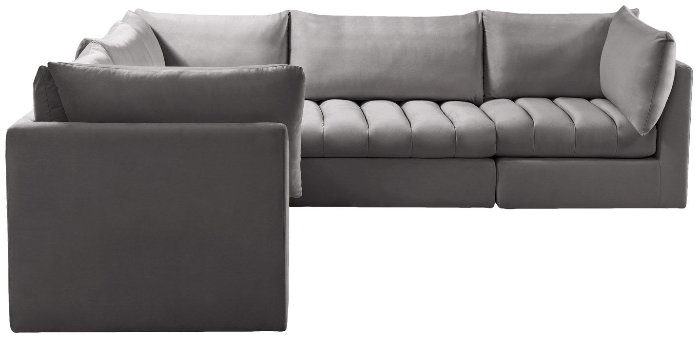 Meridian Furniture - Jacob 103" Grey Velvet Upholstered 5pc. Sectional - 649Grey-Sec5C - GreatFurnitureDeal