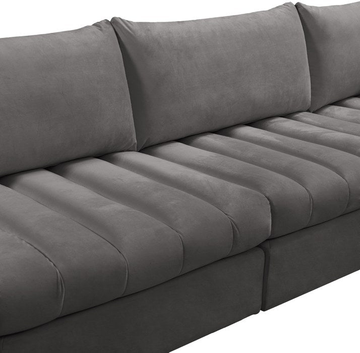 Meridian Furniture - Jacob 140" Grey Velvet Upholstered 6pc. Sectional - 649Grey-Sec6A - GreatFurnitureDeal