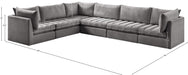 Meridian Furniture - Jacob 140" Grey Velvet Upholstered 6pc. Sectional - 649Grey-Sec6A - GreatFurnitureDeal